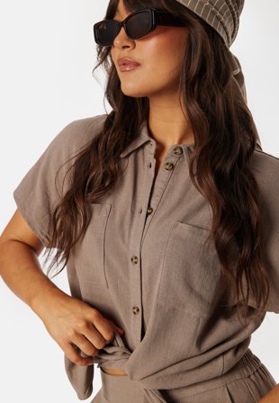 Pieces Pcvinsty Linen Tie Shirt Fossil Klær