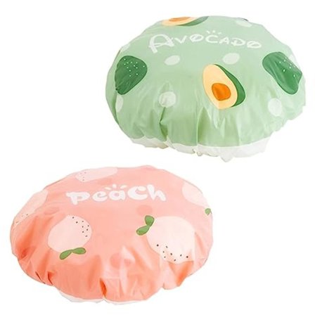 Dusjhette for kvinner, gjenbrukbar, vanntett, elastisk badehette, frukt, gjenbrukbar dusjhette for sminke, bading, spa, hårdeksel (rosa grønn)