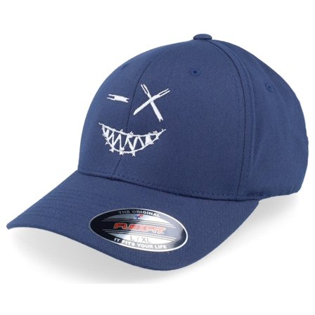 Iconic - Blau flexfit Cap - Crazy Smiley White/Navy Flexfit @ Hatstore