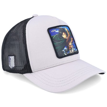 Capslab - Grå trucker Caps - Attack On Titan Levi Black/Grey A-Frame Trucker @ Hatstore