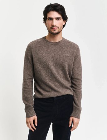 GANT Wool Blend C-Neck - Brown - XXXL