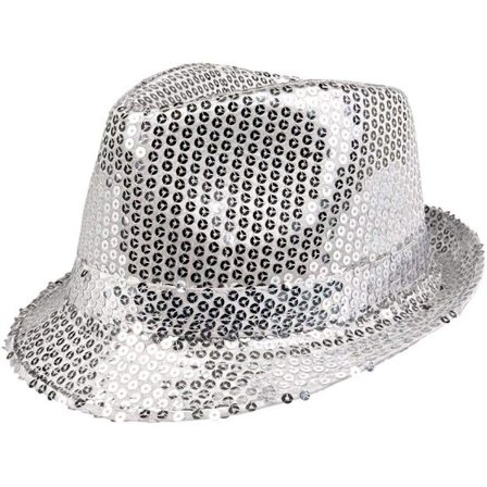 Glitterhat, unisex, disco outfit, disco tilbehør, karneval, udklædning, temafest, temafest - Hvid