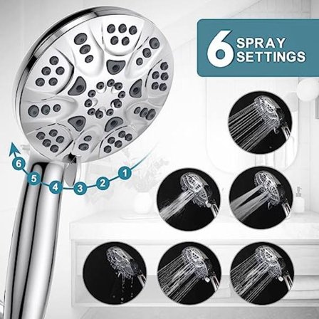 Håndholdt dusjhode, 6 typer spray, høytrykks håndholdt dusjhode, høy flyt