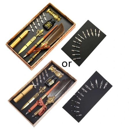 Vintage Fjerpen med 5 Nib Seglvoks Skrive Tegne Malerværktøj Lysegrå