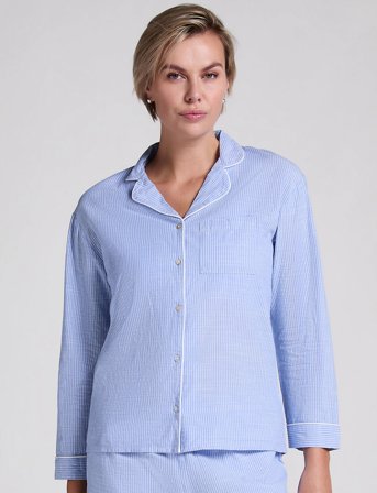 Hunkemöller Jacket Ls Cotton Stripe - Blue - L