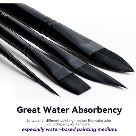 10 stk. Naturlig Akvarellpenselsett Profesjonelt for Akvarell Akryl Tusj Gouache Tempera svart 10 svart