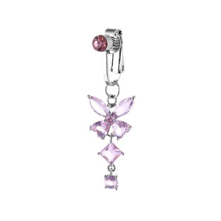 Fake Navel Piercing Clip-on Navle Ring uden hul Butterfly Crystal Pink