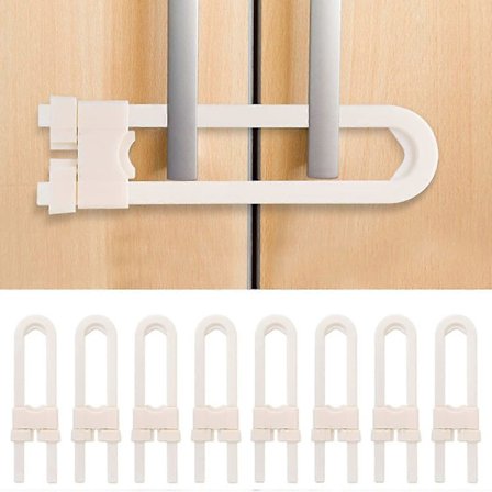 8 stk. Skydbare Skabslåse, Børnesikre Skabslåse, Børnesikret U-formet Skab med Justerbar Sikkerhedslås til Børn, Børnesikret Lås til Knop