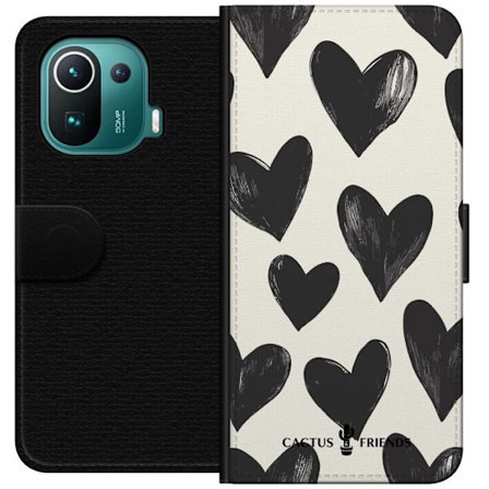 Kompatibelt Lommeboketui til Xiaomi Xiaomi Mi 11 Pro Cactus and Friends - Bold Black Love Pattern