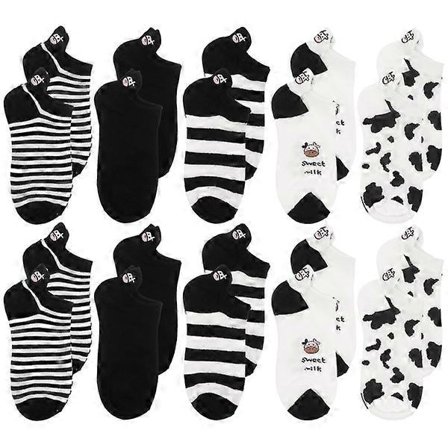 5 Par Söta Flickstrumpor Kreativa Korta Strumpor Chic Ko-mönstrade Strumpor