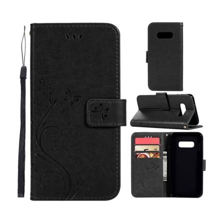Samsung Galaxy S10 Plus sommerfugle- og blomstertryk læder flip etui - Sort Black