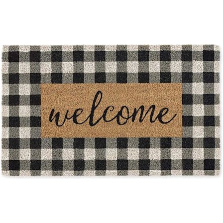 Naturlig kokosdörrmatta, schackbrädemönster, 18x30 tum
