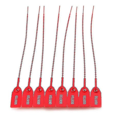 100 Plomber av plast, buntband för brandsläckare Pull Tite säkerhetsetiketter numrerade engångs självlåsande band 250 mm längd (röd)