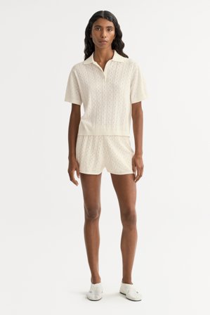 Soft Goat - Pointelle shorts - Kaschmirhose für Damen - S - Feather White