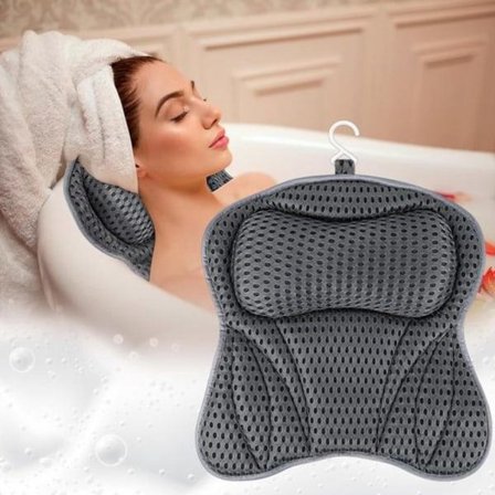Badekarputen med nakke- og skulderstøtte, 4D Air Mesh-teknologi, rask tørking med 6 sugekopper, 42*45cm