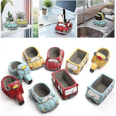 Mini Blomkruka Cement Bilform Retro Växtkruka Trädgårdskrukor Retro Bil Blomkruka