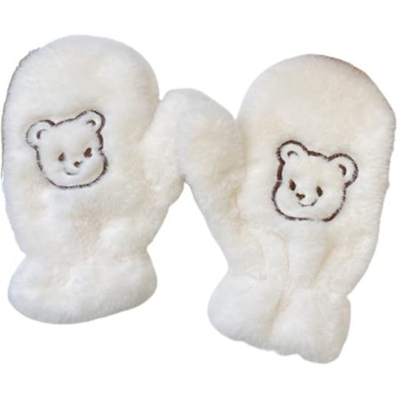 Plyschdjurshandskar med Fuzzy Bear-design - Vintermjuka, hela fingrar, tjocka handskar, håller värmen, ridhandskar