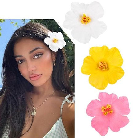 3 st hawaiianska blomsterhårklämmor för kvinnor, 3,5 tum konstgjorda blomsterklämmor