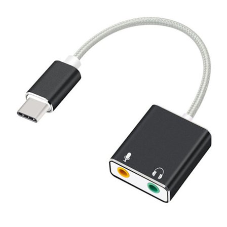 USB C Externt Ljudkort, 7.1 Kanals Ljudkortsadapter, Stereo Ljudkort med 3.5 mm Hörlurs- och Mikrofonjack Svart