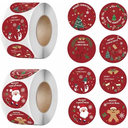 Julgåva klistermärken 1000 st etiketter 1,5 tum, med julgran, tomte, julälg, julklocka, god jul klistermärken för C