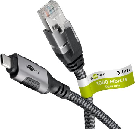 Goobay USB-C 3.1 > RJ45 (ST-ST) 3m Ethernet-Kabel Schwarz-Silber