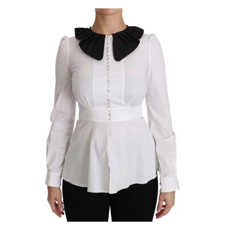 Dolce & Gabbana Collar Longsleeve Bluse Top Hvid, Dame
