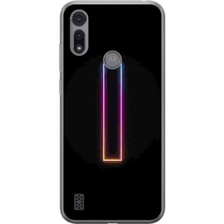 Kompatibel Mobilcover til Motorola Motorola Moto E6i Minimalistisk neonbogstav I i regnbuefarver mod mørk baggrund