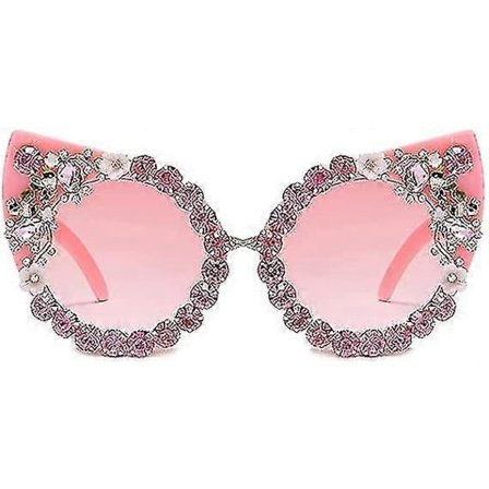 Överdimensionerade Diamant Solglasögon Dam Strass Cat Eye Solglasögon Kvinnliga Glittrande Fest Solglasögon Glasögon (rosa Diamant) yu
