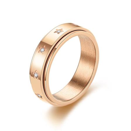 Roterende diamant- og zirkonring med femtakket stjerne - unikke p 6 mm rosa guld nr. 6