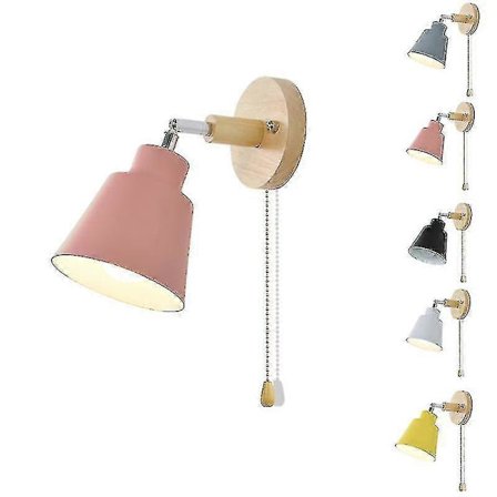 Nattbordslampe nordisk tre vegglampe nattbord vegglampe soverom korridor vegglampe med glidelås Rosa