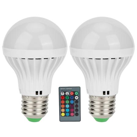 2 stk E27 3W RGB pærelampe Fargeskiftende pærelys Hjemmebelysning med fjernkontroll 85V‐265V