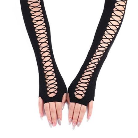 Armbågslängd Svart Lång Creative Hollow Out Halloween-handskar