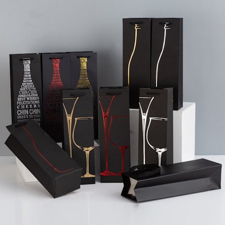 10 guldpräglade rödvinsväskor, små presentpåsar för vin, bl