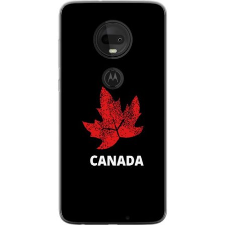 Kompatibelt Mobildeksel til Motorola Motorola Moto G7 Grafisk lønnebladsymbol i rødt mot svart bakgrunn med tydelig kanadisk referanse og minimalist