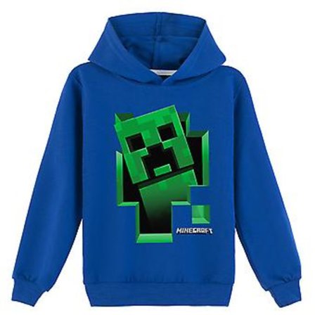 Børn Drenge Piger Minecraft Creeper Trykt Hoodie Casual Langærmet Hættetrøje Trøje Jumper Tops (10-11 År Mørkeblå)