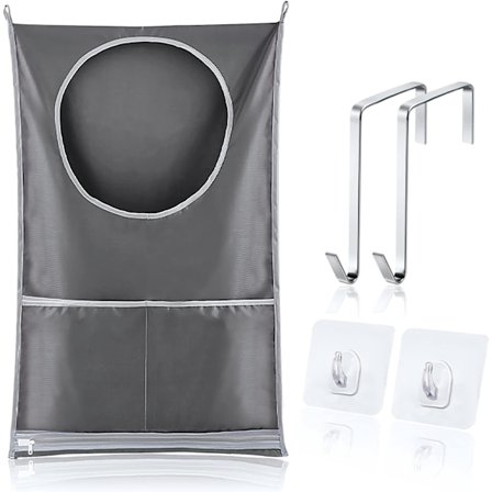 Vasketøjsposer, hængende vasketøjskurv med kroge i rustfrit stål og selvklæbende kroge, til vasketøj/flytning/shopping/opbevaring