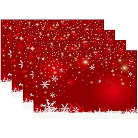 Juleduge Sæt af 4, Julehvid Snefnug og Rød Baggrund Borddug Dug Varmebestandig Skridsikker Linje fo