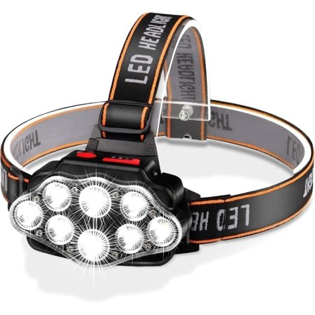 Huvudlampa Super Ljus 8 LED Huvudlampa 12000 Lumen, Justerbar Vattentät USB Laddningsbar Huvudlampa
