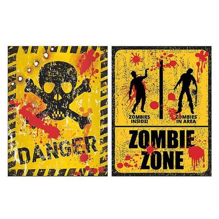 2 stk. Udendørs Dekoration Halloween Advarselsskilt Halloween Plakat Zombie Zone Vægklistermærke Haunted House Vægklistermærke Pas På Skilt