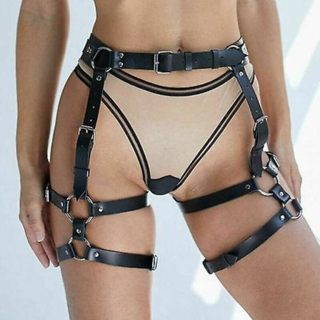 Sexy Dame PU Lær Harness Kroppsstrømpebånd Binding Midje Ben Strømpebånd Belte-Stropp 2025th
