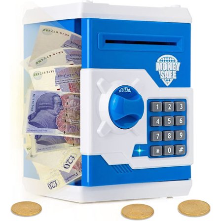 Sparebøsse for barn, blå Mini ATM-sparebøsse, elektronisk sparebøsse for kontanter og mynter, sparebøsse for barn, tegneserie safe