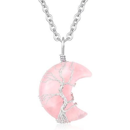 Halsband för kvinnor, halvmånehänge halsband, livets träd halsband, kristallomslaget halsband