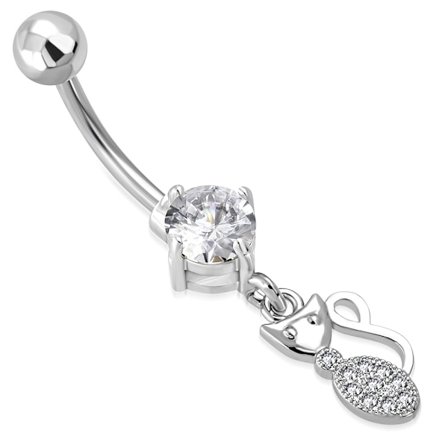 Navelpiercing Navel Piercing i Kirurgiskt Stål 316L i Silver Färg - Katt med Klara Cubic Zirconia Kristaller