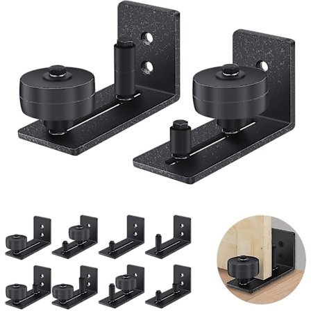 Sæt med 2 skydedørsskinner, til skydedør, justerbar bund, med skruer, 8 mulige variationer, egnet til alle skydedøre (med handske).