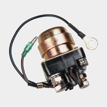 Sierra Relä startsolenoid för båtmotorer, robust konstruktion i metall och plast, färg svart och guld, 12V marint.