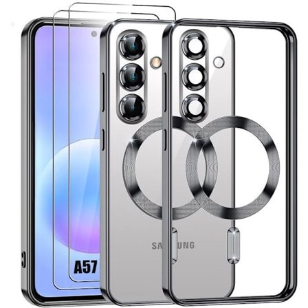 Silikone Cover - BOOLING - til Samsung Galaxy A57 5G - med Sort Magnetisk Ring - 2 Glas