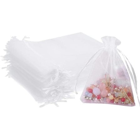 50 st 5x7 Organzapåse Vit Dragsko Transparent Smycken Presentpåsar Baby