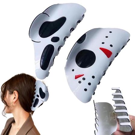 2-pak Halloween hårklemmer, nye Halloween hvite spøkelseshårklemmer, hårkloklemmer, store maske hestehaleklemmer kvinners hårtilbehør (1 stk A+1 stk B