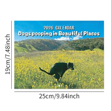Kalender 2026 Rolig Hund Veggkalender Bæsjende Hund Kalender Veggkunst Gag Humor Gave Practical Joke Kalender for Fødselsdager, Jul