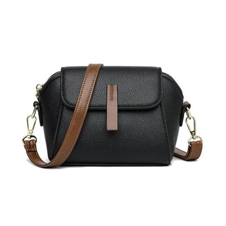 Sort læder trendy og alsidig crossbody taske, skuldertaske B